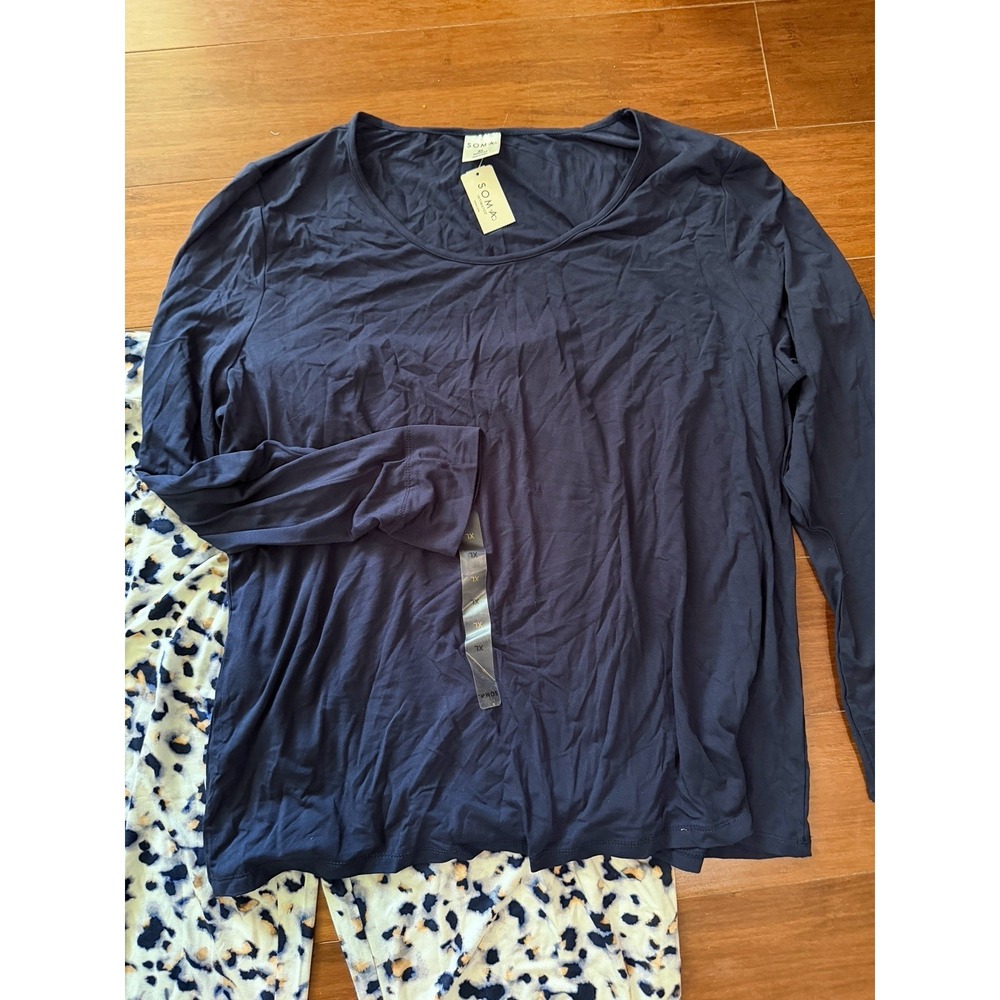 NWT Soma Women's Cool Nights Navy Blue Long Sleeve Top And Print Bottoms Sz XL - Picture 4 of 10
